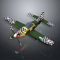 Space Themed Green Model Aircraft With Checkered Wings And Colorful Nose