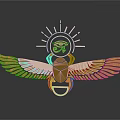 Golden Winged Scarab Symbol with Sun Disk and Divine Eye Design