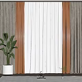 Orange And Beige Window Curtains With Sheer White Panels And Indoor Plant On Rug