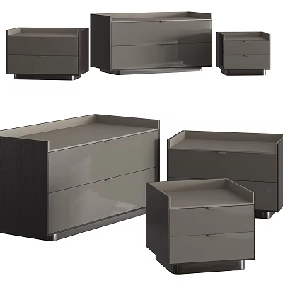 Modern Bedside Tables With Sleek Design And Multiple Drawers In Various Sizes 3d model