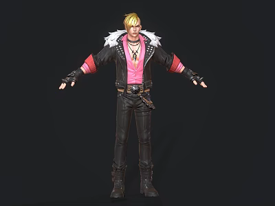 Blonde Haired Character In Black Leather Jacket With Pink T Shirt And White Feather Decoration 3d model