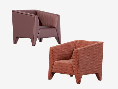 Modern Single Seater Sofa Designs With Brown Orange Textured Fabric And Geometric Arms 3d model