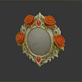 Ornate Decorative Mirror With Red Roses Silver Frame Red Gemstones And Cracked Glass