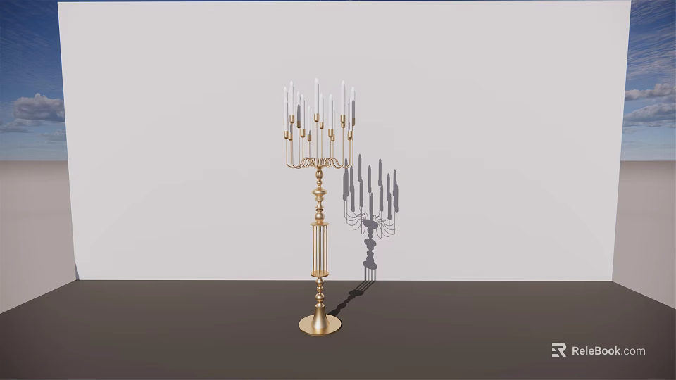 Elegant Golden Floor Standing Candelabra Lamp With Multiple Candle Arms And Classic Design 3d model 