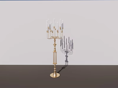 Elegant Golden Floor Standing Candelabra Lamp With Multiple Candle Arms And Classic Design 3d model