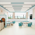 Bright Colorful Kindergarten Interior With Kids Tables Chairs Play Area And TV