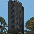 Modern High Rise Residential Building Surrounded by Green Trees Under Blue Sky