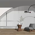 Modern Living Interior with Accent Chair Arch Window Floor Lamp and Wooden Vase