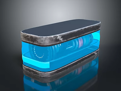 Rectangular Metallic Frame Device With Blue Transparent Section And Internal Structure 3d model