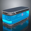 Rectangular Metallic Frame Device With Blue Transparent Section And Internal Structure