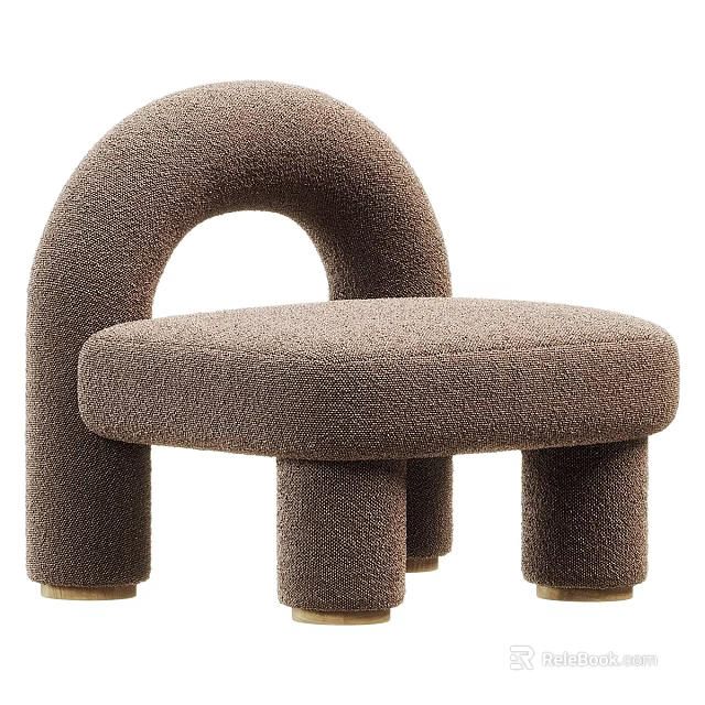 Modern Brown Plush Accent Chair With Curved Back And Cylindrical Legs Design 3d model