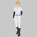 Blonde Man in White Baseball Uniform with Black Long Sleeves Standing Against Gray Background