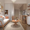 Cozy Apartment Living Space With Wooden Furniture And Art Decor