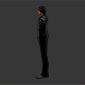 Man Standing With Arms Outstretched In Black Jacket Dark Pants And Shoes Against Grey Background 3d model