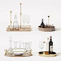 Elegant Modern Wine Serving Accessories With Gold Trays Glasses And Racks