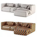 Modern Sectional Sofa With Beige Brown Tones Decorative Pillows And Knit Throws 3d model
