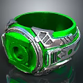 Futuristic Green And Silver Ring Design With Metallic Accents And Geometric Details