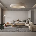 Modern Living Room Interior With Beige Sofas Wooden Coffee Table Round Pendant Light And TV