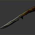 Exquisite Decorative Knife With Golden Patterns On Blade And Brown Wooden Handle