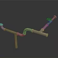 Industrial Piping System Equipment with Curved Pipes and Red Valve Components