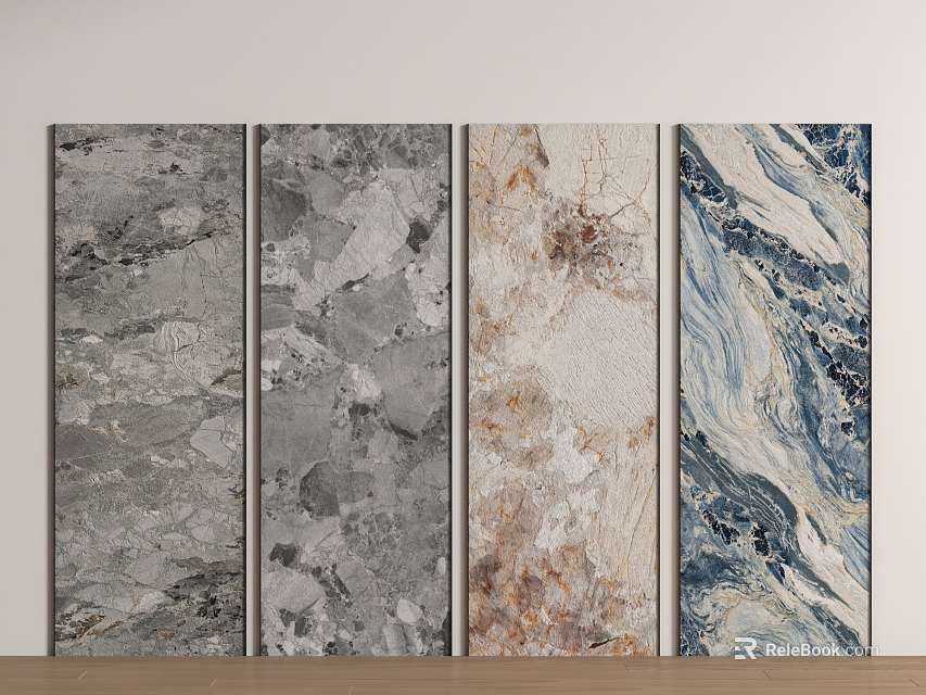 Various Textured Wall Panels With Gray Beige Blue And Marble Stone Texture For Interior Design 3d model 