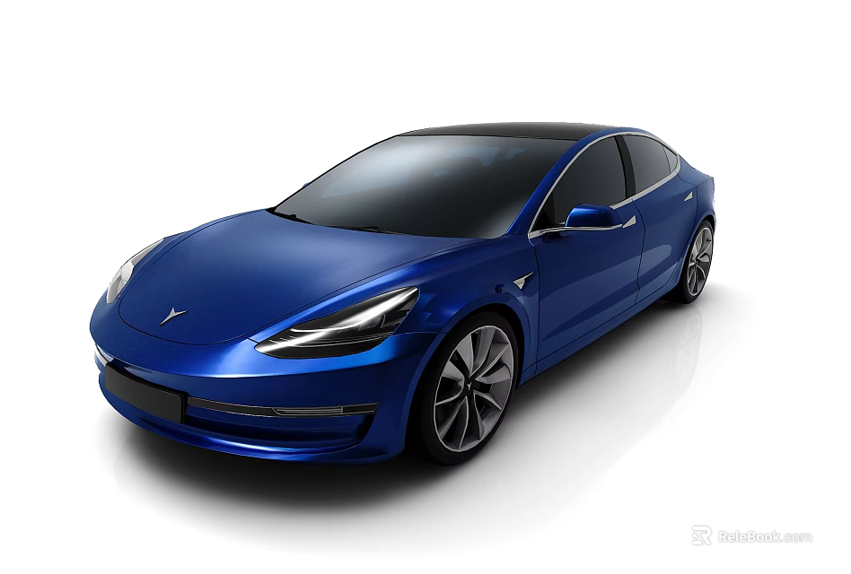 Blue Tesla Sedan With Modern Sleek Exterior And Black Roof Design 3d model 