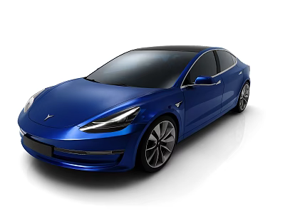Blue Tesla Sedan With Modern Sleek Exterior And Black Roof Design 3d model
