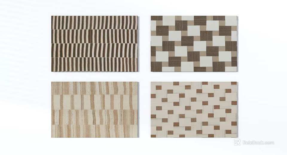 Square Rugs With Striped And Checkered Patterns In Brown And Beige Tones 3d model
