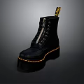 Stylish Black Platform Boots With Thick Sole Yellow Stitching And Brand Tag