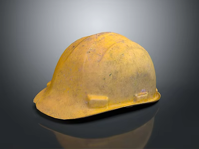 Worn Yellow Construction Hard Hat With Scratches And Surface Reflection 3d model