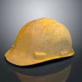 Worn Yellow Construction Hard Hat With Scratches And Surface Reflection 3d model