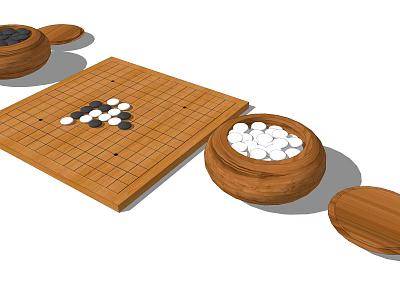 Traditional Go Board Game Entertainment With Wooden Board Black White Stones And Bowls 3d model