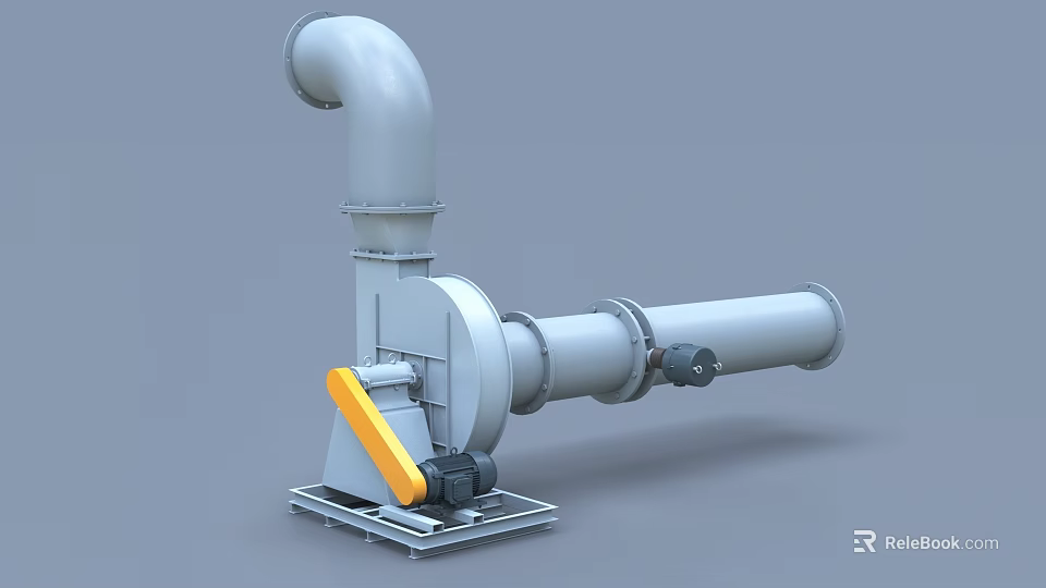 Heavy Duty Industrial Equipment With Curved Pipe Electric Motor Yellow Component And Metal Base 3d model 