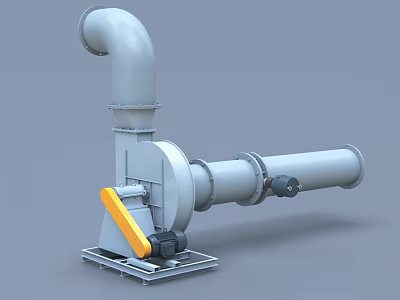 Heavy Duty Industrial Equipment With Curved Pipe Electric Motor Yellow Component And Metal Base 3d model