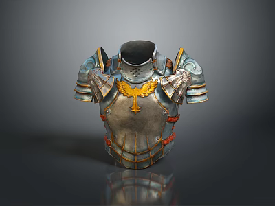 Ornate Medieval Chest Armor With Golden Eagle Design Red Straps And Shoulder Plates 3d model