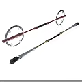 Modern Red Silver Weapons Featuring Long Handles And Circular Decorative Elements