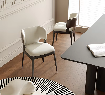 Modern Dining Chairs With White Curved Seats And Black Legs By Dark Dining Table 3d model