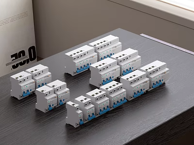 Modern Multiple Switch Panels With Sleek White Design And Blue Accents Neatly Arranged On Table 3d model
