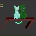 Game Movie Character White Black Cats On Red Bench With Green Blue Eyes And Gold Collars