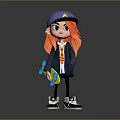 3D Cartoon Character With Orange Hair Blue Cap Holding Yellow Skateboard Wearing Jacket And Sneakers