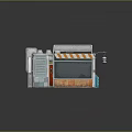 Miniature Shop Model With Orange White Striped Awning Red Door Gray Walls And Hanging Light