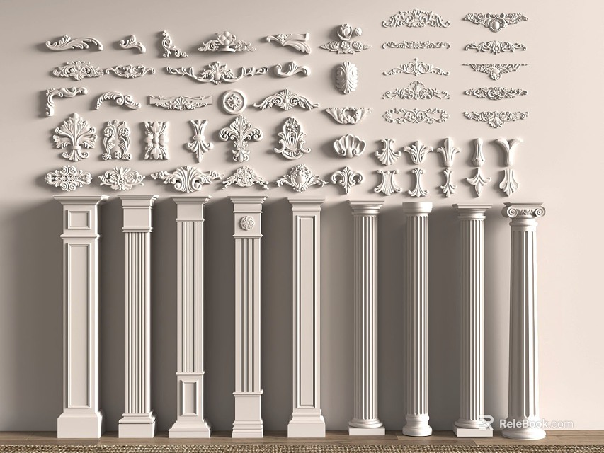White Roman Columns With Decorative Capitals And Architectural Design Elements 3d model 