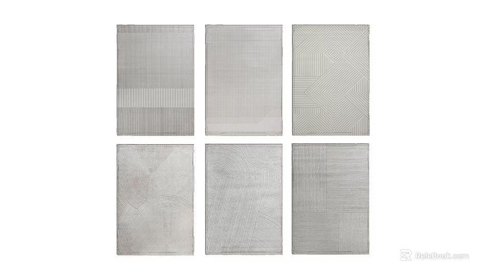 Six Gray Square Rugs With Different Patterns And Textures For Modern Home Decor 3d model