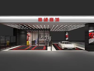 Luxury Car Dealership Showroom With White Sports Car Display And Modern Interior Lighting Design 3d model