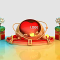 Creative LOGO Display With Red Sphere Gift Boxes And Balloons On Decorative Base