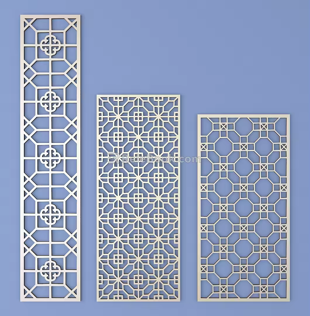 Chinese-style openwork window pane lattice openwork carved flower 3d model