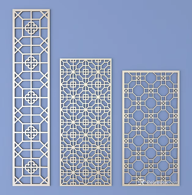 Lattice Windows with Various Decorative Geometric Patterns in Light Color Design 3d model 