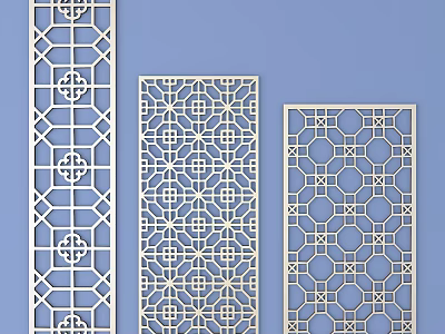 Lattice Windows with Various Decorative Geometric Patterns in Light Color Design 3d model