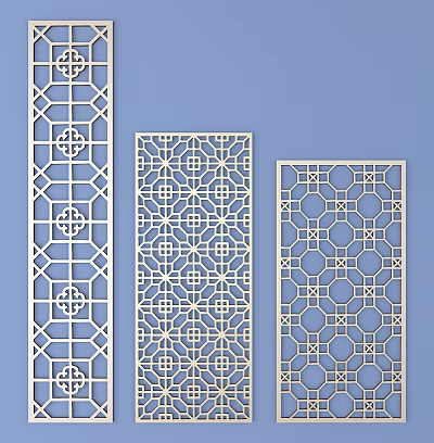 Lattice Windows with Various Decorative Geometric Patterns in Light Color Design 3d model