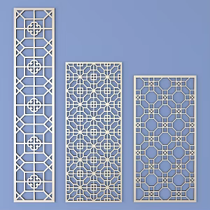 Chinese-style openwork window pane lattice openwork carved flower 3d model